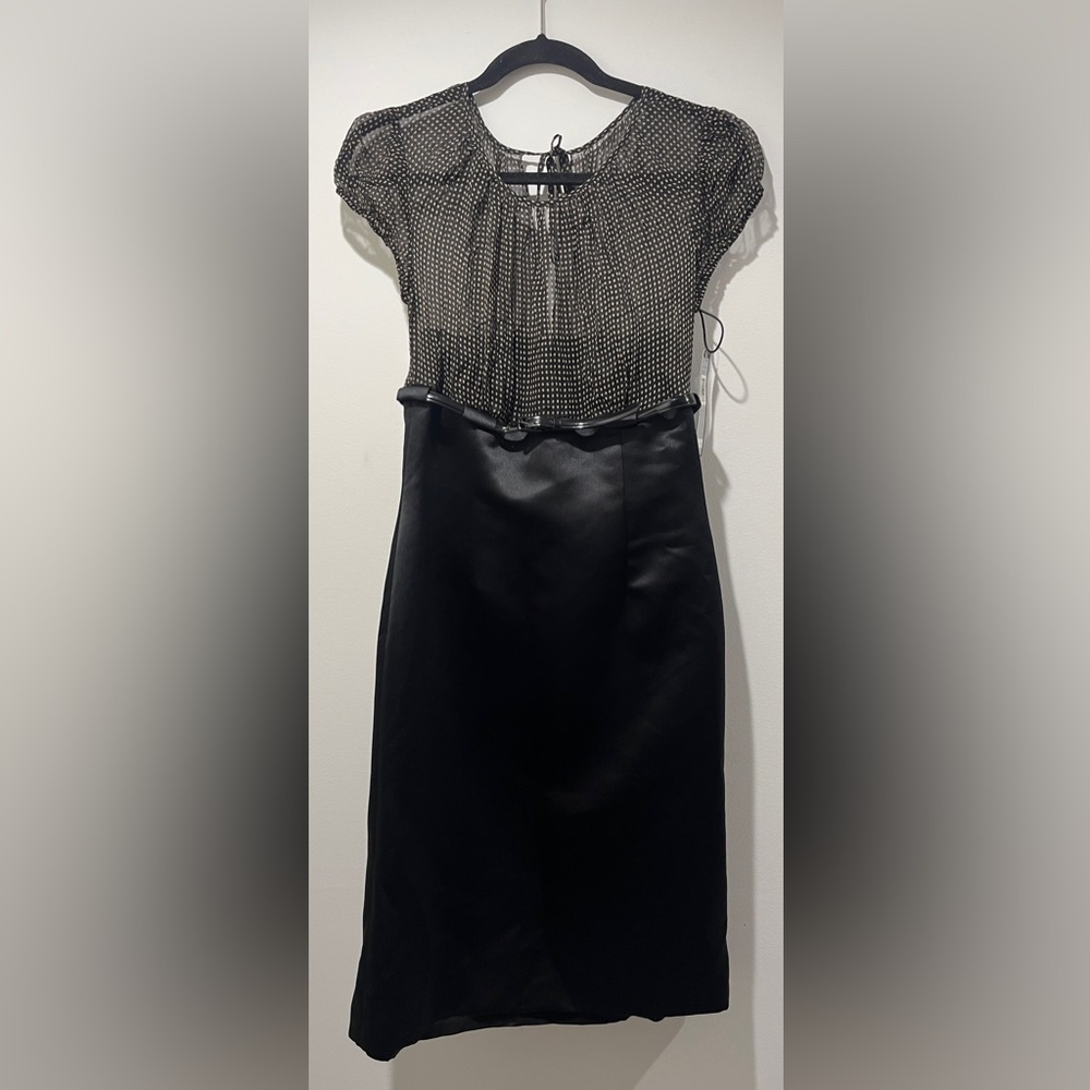 Tahari Black/White Mesh Overlay Dress Size 4 (New With Tags)